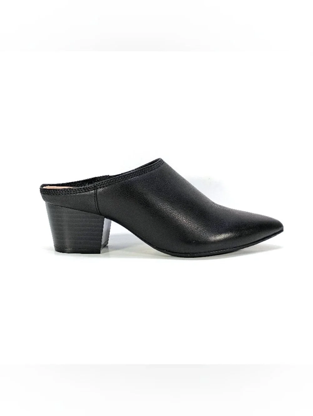 Clarks Ellanie Pace Womens 6.5 Black Leather Point Toe Slip On Block Heel Pumps
